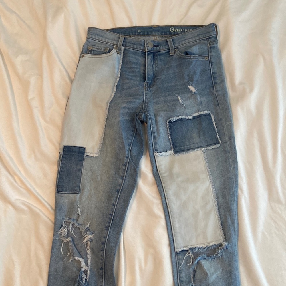 GAP Blue Patchwork Ankle Jeans